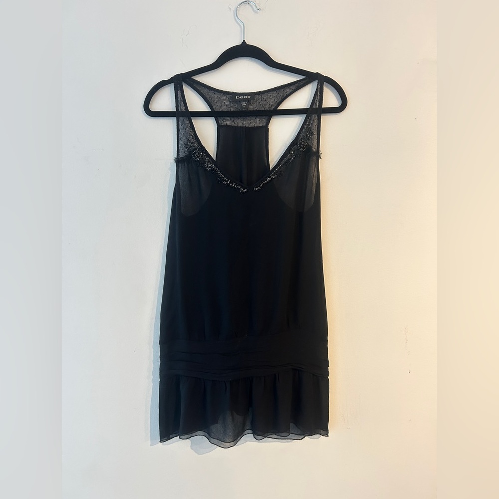 Bebe Black Mesh Detail Top